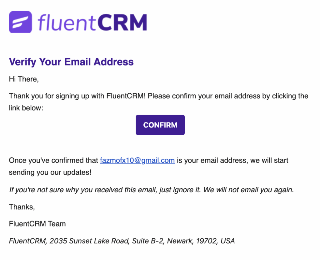 fluentcrm double opt in email